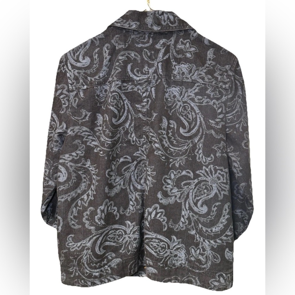 Women's Black Denim Gray Floral Button Front Jacket Coat Size Med M Pappagallo - Picture 2 of 7